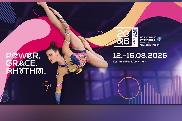 Plakat mit Frau, die sich mit der Hand auf dem Boden abstützt.